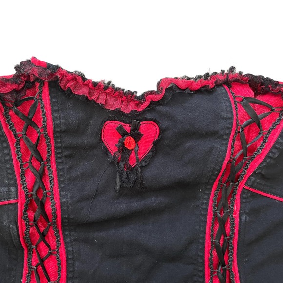 Black and Red Lace Trimmed Women's Top - Picture 3 of 7